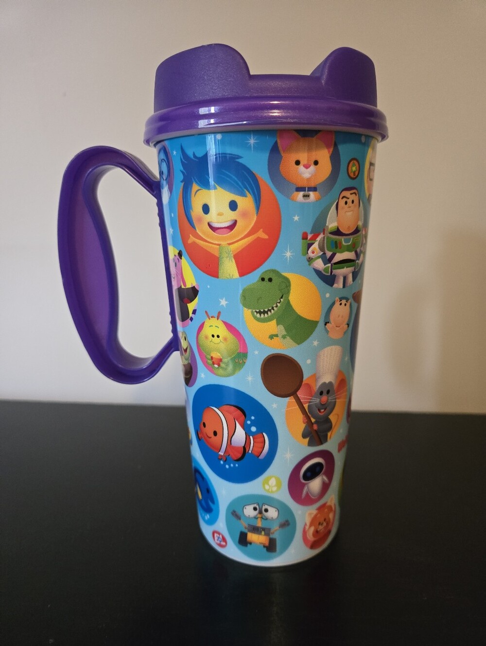 Walt Disney World  Reusable Refillable 16OZ Mug Pixar Bubble Graphic Purple Lid